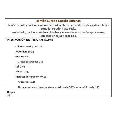 JAMON CURADO COCIDO LONCHAS 6 X 500GR