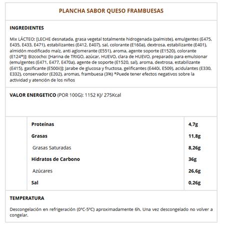 PLANCHA QUESO FRAMBUESA 54P.1,8KG