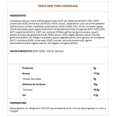 TARTA NEW YORK CHEESECAKE 14P.1,6KG