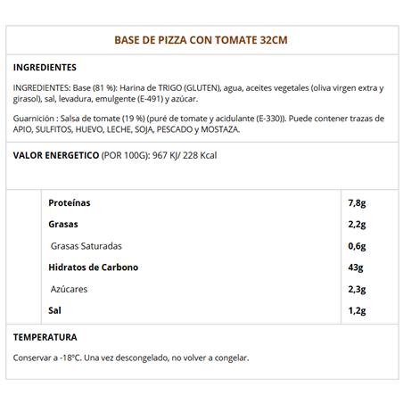 BASE PIZZA CON TOMATE 32CM 15UDES/CAJA.