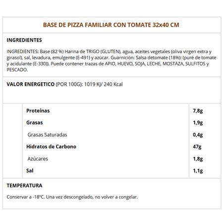 BASE PIZZA FAMILIAR TOMATE 32x40 12UDES/CJ