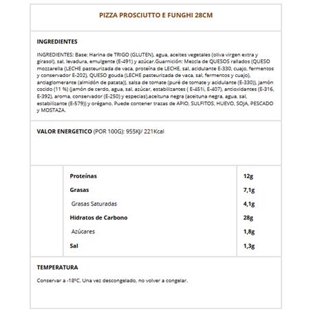 PIZZA PROSCIUTTO E FUNGHI 28CM 6UDES/CJ - GRAN PIZZERIA